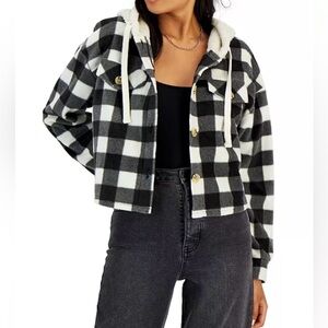 Hippie Rose Black and White Checkered Teddy Jacket size L